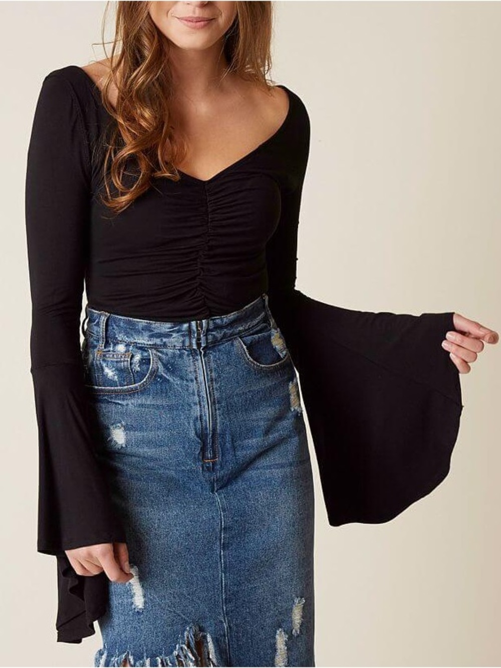 Free People Black Bell Sleeve Top Size Small